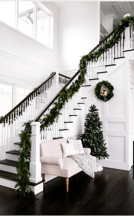 decorated stairway in house for holidays