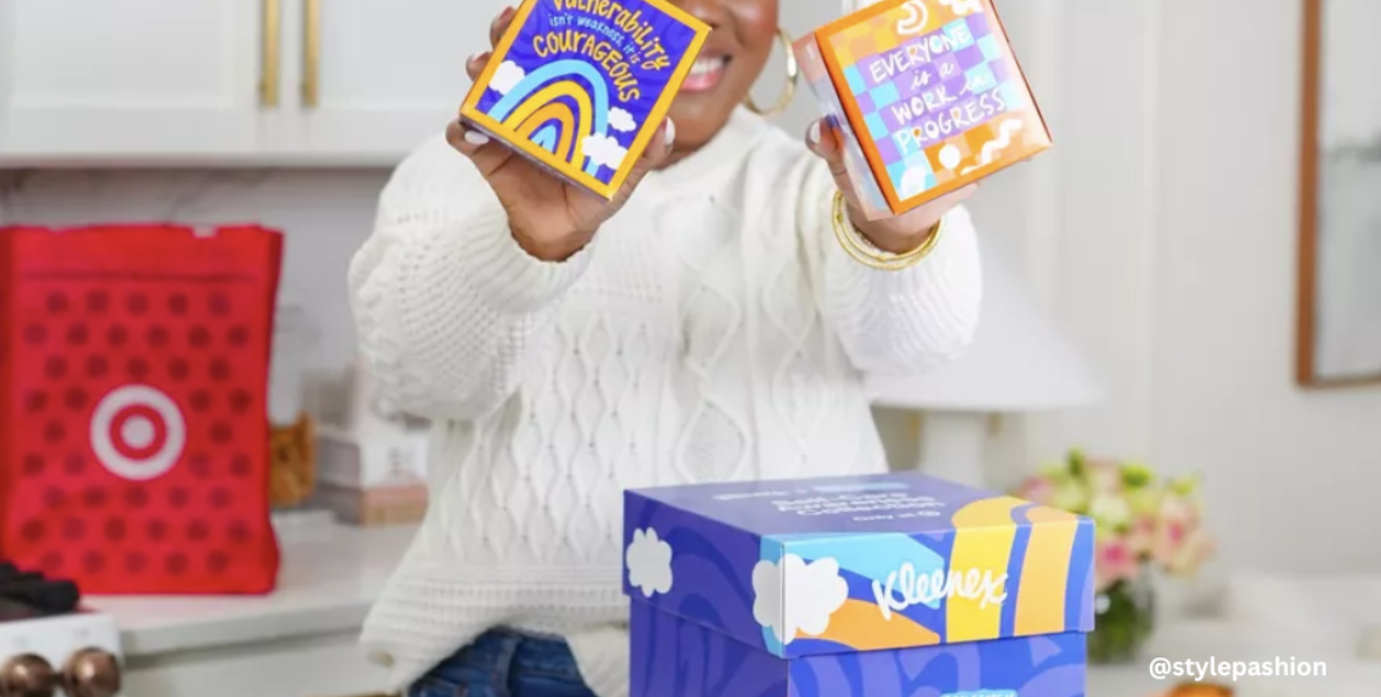 A content creator presenting Kleenex for a CPG creator campaign.